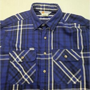VTG Carhartt Heavy Flannel Shirt Mens XL S61 NVY USA Union Made Blue LIMITED USE